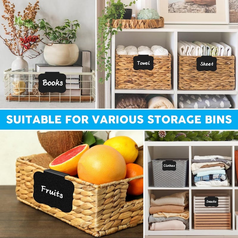DANRONG 23PCS Basket Labels Clip On, 20 Removable Labels for Storage Bins, Kitchen Pantry Label, Plastic Storage Bin Label with 2 Chalk Markers & 1 Wipe, Label Holder, Basket Tags, Bin Clips (Black) - Image 5